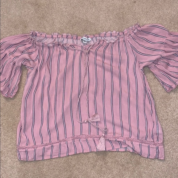 Pink Striped Off The Shoulder Top - Picture 3 of 4
